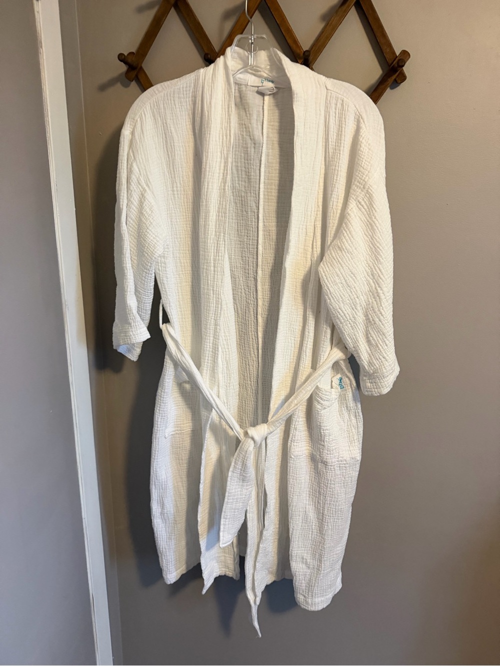 Bliss White 100% Cotton Gauze Double Layer Waffle Kimono Robe S/M